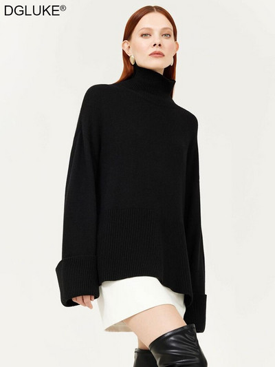 Sieviešu džemperis ar bruņurupuču apkakli 2022. gada tendence, sānu šķēlums, garš, silts džemperis, liela izmēra džemperis Sieviešu trikotāžas džemperi Sieviešu džemperi ziemai