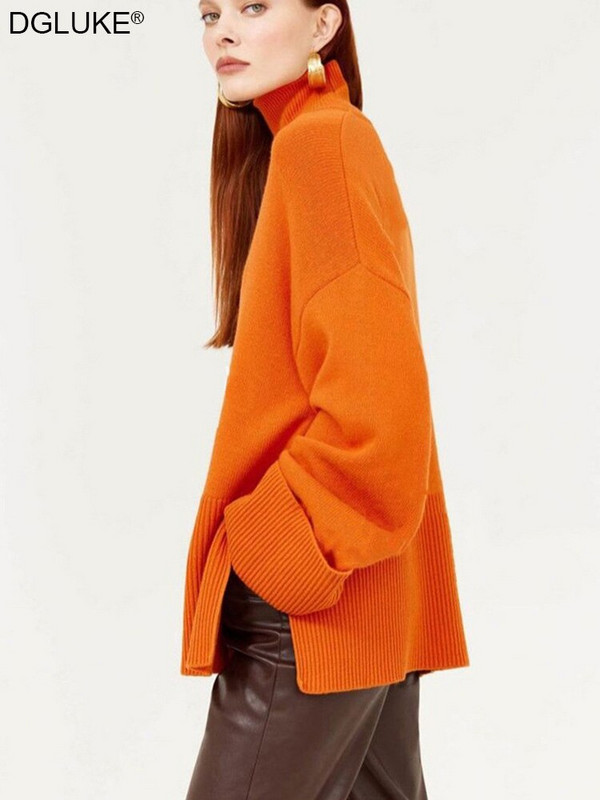 Sieviešu džemperis ar bruņurupuču apkakli 2022. gada tendence, sānu šķēlums, garš, silts džemperis, liela izmēra džemperis Sieviešu trikotāžas džemperi Sieviešu džemperi ziemai