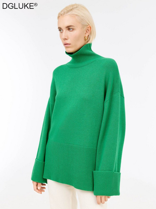 Sieviešu džemperis ar bruņurupuču apkakli 2022. gada tendence, sānu šķēlums, garš, silts džemperis, liela izmēra džemperis Sieviešu trikotāžas džemperi Sieviešu džemperi ziemai