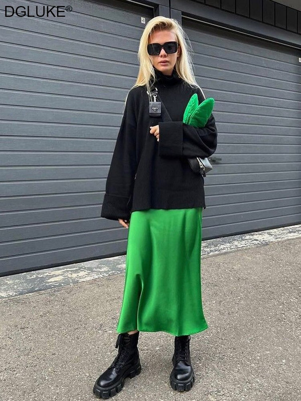 Sieviešu džemperis ar bruņurupuču apkakli 2022. gada tendence, sānu šķēlums, garš, silts džemperis, liela izmēra džemperis Sieviešu trikotāžas džemperi Sieviešu džemperi ziemai