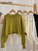 Yitimoky džemper Ženski preveliki pleteni pulover dugih rukava Tople kratke majice Jesen Zima 2022. Korejska modna odjeća O-izrez