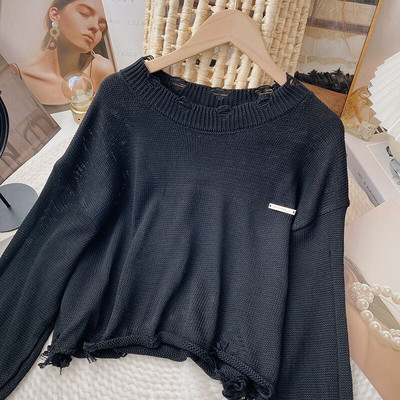 Yitimoky džemper Ženski preveliki pleteni pulover dugih rukava Tople kratke majice Jesen Zima 2022. Korejska modna odjeća O-izrez