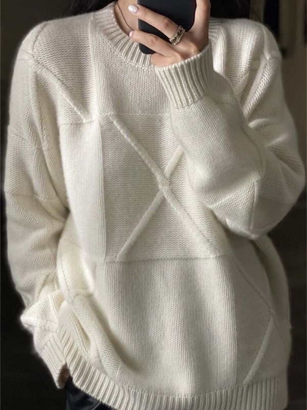 Πουλόβερ υψηλής ποιότητας κασμίρ Γυναικεία στρογγυλή λαιμόκοψη Φθινοπωρινό Χειμώνας 100% καθαρό μαλλί Πουλόβερ Χαλαρή μόδα Πλεκτό Πλεκτό Γυναικείο