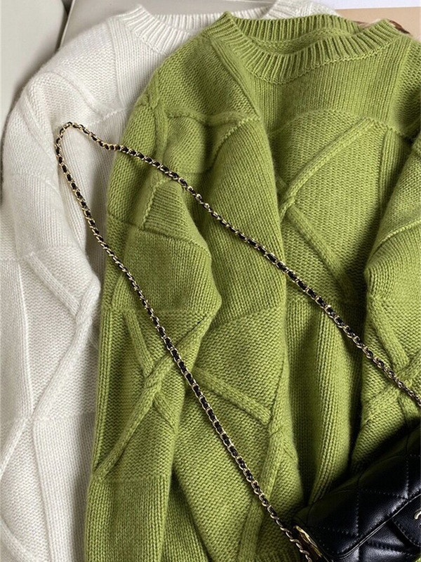 Πουλόβερ υψηλής ποιότητας κασμίρ Γυναικεία στρογγυλή λαιμόκοψη Φθινοπωρινό Χειμώνας 100% καθαρό μαλλί Πουλόβερ Χαλαρή μόδα Πλεκτό Πλεκτό Γυναικείο