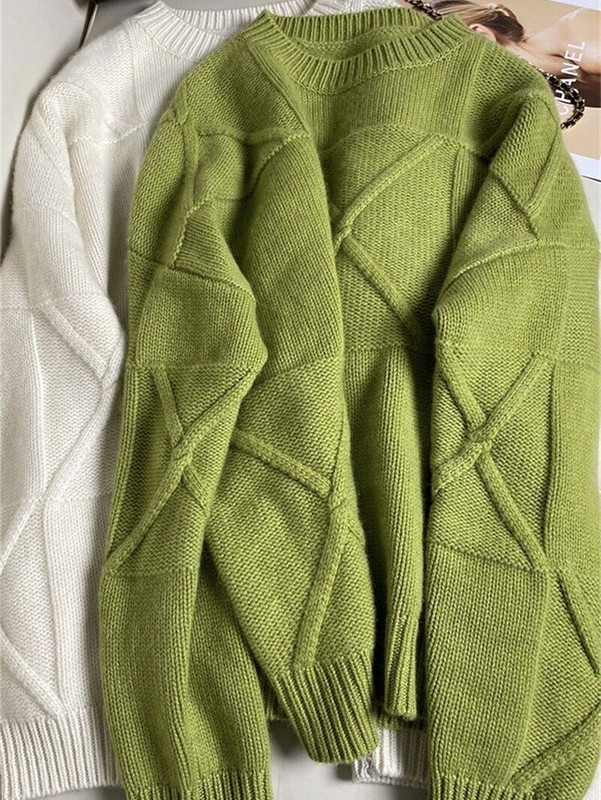 Πουλόβερ υψηλής ποιότητας κασμίρ Γυναικεία στρογγυλή λαιμόκοψη Φθινοπωρινό Χειμώνας 100% καθαρό μαλλί Πουλόβερ Χαλαρή μόδα Πλεκτό Πλεκτό Γυναικείο