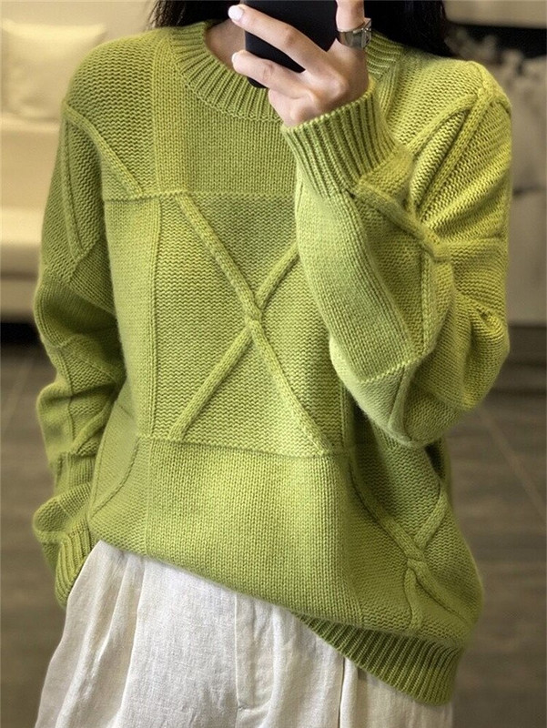 Πουλόβερ υψηλής ποιότητας κασμίρ Γυναικεία στρογγυλή λαιμόκοψη Φθινοπωρινό Χειμώνας 100% καθαρό μαλλί Πουλόβερ Χαλαρή μόδα Πλεκτό Πλεκτό Γυναικείο