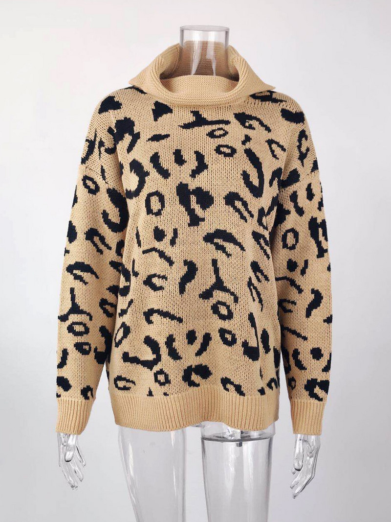 Ženski puloveri s dolčevitima Jesen Zima 2020. Pull Džemperi Europski ležerni topli džemperi s leopardom Ženski preveliki puloveri Pull