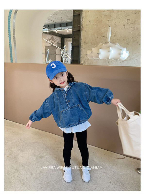 3443C Κοριτσίστικο καουμπόικο μπουφάν με κουκούλα φθινόπωρο 2022 Νέο κορεάτικο τζιν παλτό τζιν για κορίτσια με κουκούλα 2-9 ετών Παιδικό πανωφόρι