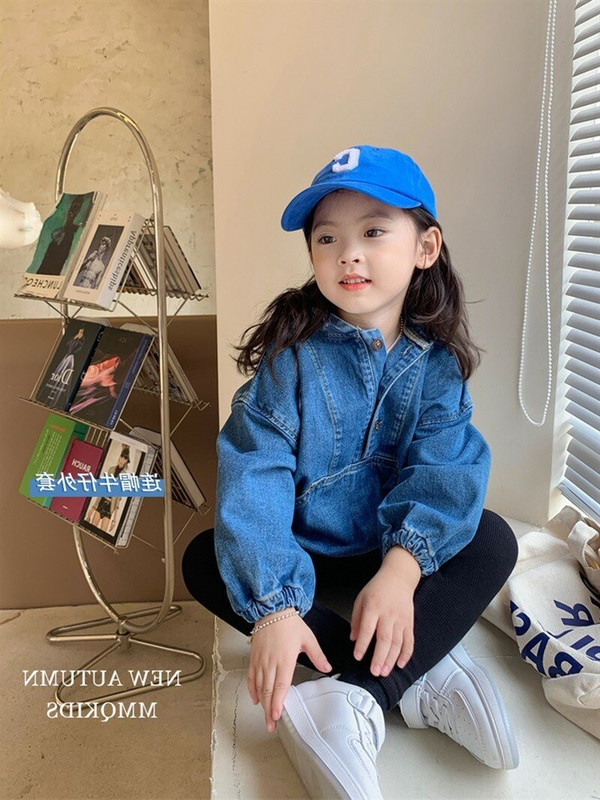 3443C Κοριτσίστικο καουμπόικο μπουφάν με κουκούλα φθινόπωρο 2022 Νέο κορεάτικο τζιν παλτό τζιν για κορίτσια με κουκούλα 2-9 ετών Παιδικό πανωφόρι