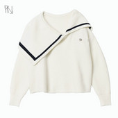 Mornarski ovratnik s osjećajem dizajna može biti skinut s ramena i pokazati tanki bijeli džemper Ženski novi korejski gornji džemper jesen 2022.