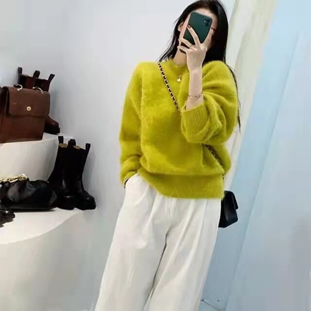 Νέες παραλαβές 2022 Basic στρογγυλή λαιμόκοψη 100% βιζόν κασμίρ πουλόβερ Προσαρμογή πουλόβερ Χαλαρά αφράτα Δωρεάν αποστολή JZ106