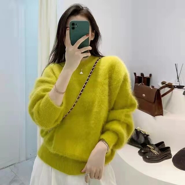 Νέες παραλαβές 2022 Basic στρογγυλή λαιμόκοψη 100% βιζόν κασμίρ πουλόβερ Προσαρμογή πουλόβερ Χαλαρά αφράτα Δωρεάν αποστολή JZ106