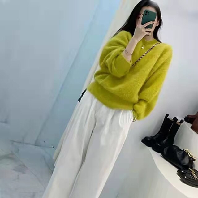 Νέες παραλαβές 2022 Basic στρογγυλή λαιμόκοψη 100% βιζόν κασμίρ πουλόβερ Προσαρμογή πουλόβερ Χαλαρά αφράτα Δωρεάν αποστολή JZ106