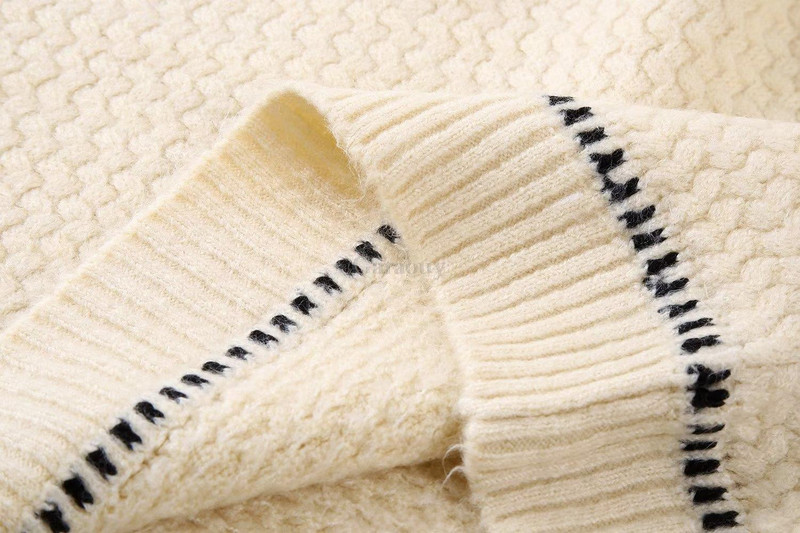 Garaouy 2023. gada pavasara rudens trikotāžas džemperis, sieviete ar apaļu apkakli, kontrasta līnija. Izrotāt brīvu sieviešu džemperi, mīksts, silts džemperis Mujer