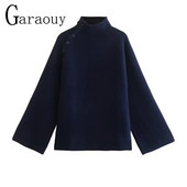 Garaouy 2023. Proljeće Jesen Ženska ležerna topla pletena vesta s dugmadima i dolčevitom Ženski preveliki pulover Majice džempera Pull Mujer