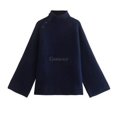 Garaouy 2023. Proljeće Jesen Ženska ležerna topla pletena vesta s dugmadima i dolčevitom Ženski preveliki pulover Majice džempera Pull Mujer