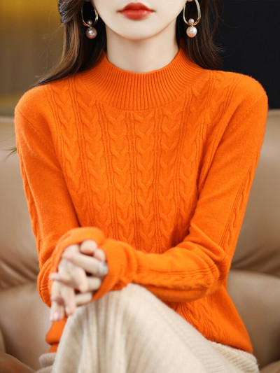 Χειμερινό γυναικείο πουλόβερ κασμίρ Πλεκτά πουλόβερ 100% μαλλί Merino O λαιμό μακρυμάνικο πουλόβερ Φθινοπωρινά ρούχα πουλόβερ Top Γυναικείο