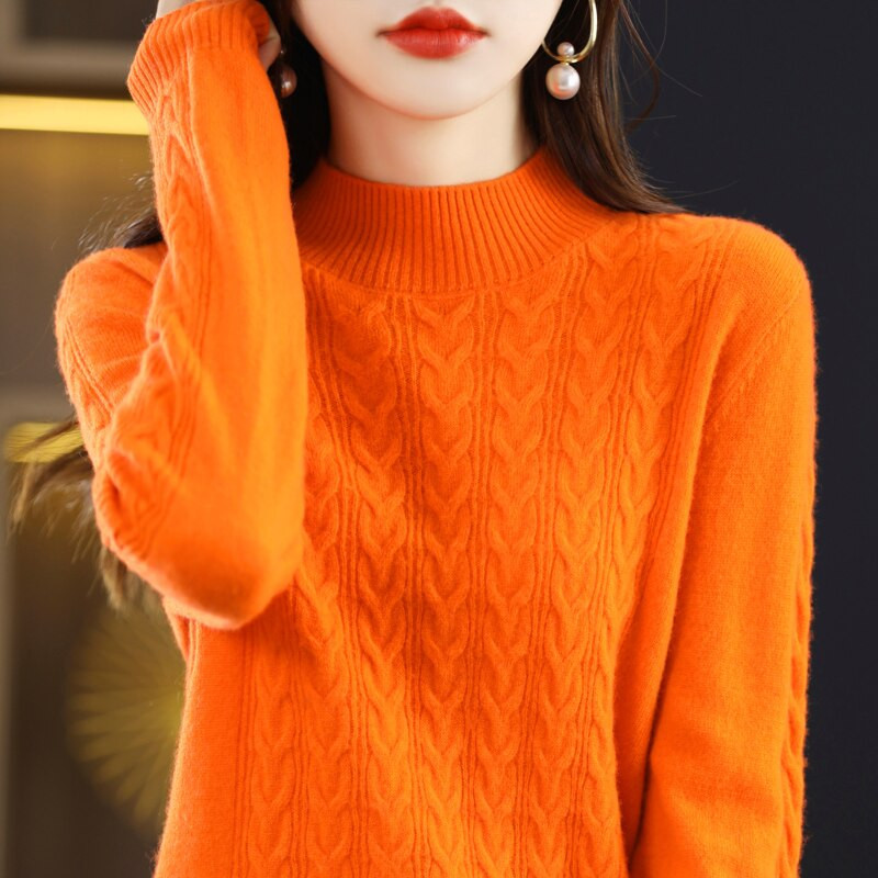 Χειμερινό γυναικείο πουλόβερ κασμίρ Πλεκτά πουλόβερ 100% μαλλί Merino O λαιμό μακρυμάνικο πουλόβερ Φθινοπωρινά ρούχα πουλόβερ Top Γυναικείο
