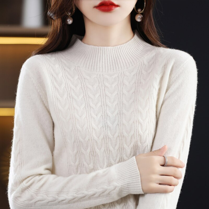 Χειμερινό γυναικείο πουλόβερ κασμίρ Πλεκτά πουλόβερ 100% μαλλί Merino O λαιμό μακρυμάνικο πουλόβερ Φθινοπωρινά ρούχα πουλόβερ Top Γυναικείο