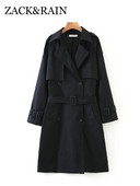 ZACK RAIN Γυναικεία καμπαρντίνα με διπλό στήθος με ζώνη μεσαίου μήκους 2022 Κομψό παλτό Φθινόπωρο/Χειμώνας Vintage Μασίφ, φαρδιά γυναικεία ρούχα