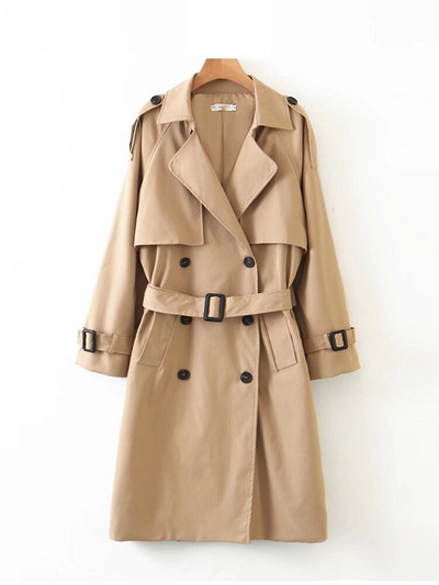 ZACK RAIN Γυναικεία καμπαρντίνα με διπλό στήθος με ζώνη μεσαίου μήκους 2022 Κομψό παλτό Φθινόπωρο/Χειμώνας Vintage Μασίφ, φαρδιά γυναικεία ρούχα