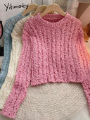 Yitimoky ροζ κασμίρ Γυναικείο πουλόβερ πουλόβερ με μακρυμάνικο πλεκτό φθινόπωρο Χειμώνας 2022 Μπλε πουλόβερ κορεατικής μόδας με λαιμόκοψη