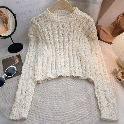 Yitimoky ροζ κασμίρ Γυναικείο πουλόβερ πουλόβερ με μακρυμάνικο πλεκτό φθινόπωρο Χειμώνας 2022 Μπλε πουλόβερ κορεατικής μόδας με λαιμόκοψη