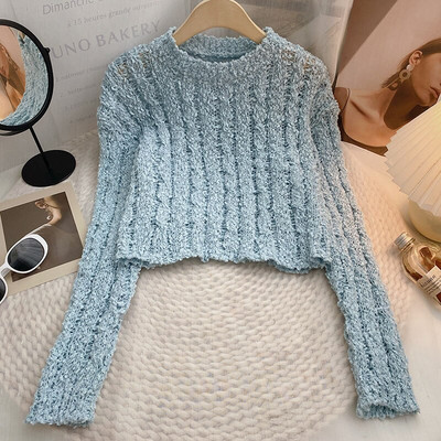 Yitimoky ροζ κασμίρ Γυναικείο πουλόβερ πουλόβερ με μακρυμάνικο πλεκτό φθινόπωρο Χειμώνας 2022 Μπλε πουλόβερ κορεατικής μόδας με λαιμόκοψη
