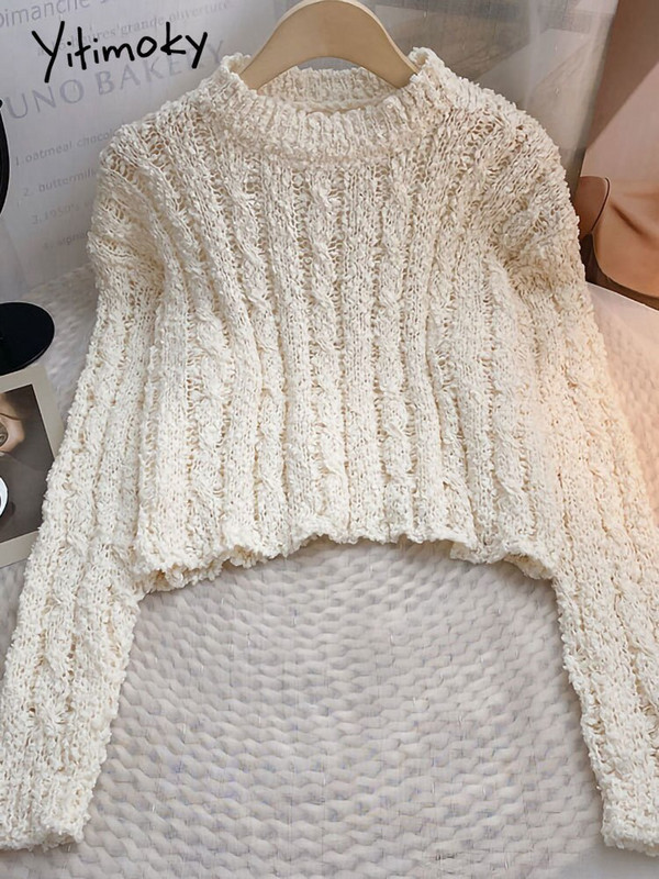 Yitimoky ροζ κασμίρ Γυναικείο πουλόβερ πουλόβερ με μακρυμάνικο πλεκτό φθινόπωρο Χειμώνας 2022 Μπλε πουλόβερ κορεατικής μόδας με λαιμόκοψη