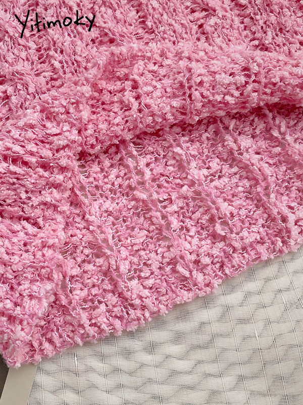 Yitimoky ροζ κασμίρ Γυναικείο πουλόβερ πουλόβερ με μακρυμάνικο πλεκτό φθινόπωρο Χειμώνας 2022 Μπλε πουλόβερ κορεατικής μόδας με λαιμόκοψη