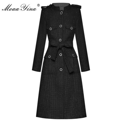 MoaaYina Fashion Designer Μάλλινο ύφασμα Windbreaker Πανωφόρι Φθινοπωρινό Γυναικείο μονόστομο μακρυμάνικο πανωφόρι