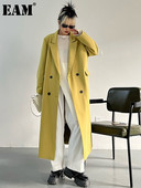 [EAM] Ženska zelena duga, velika, elegantna trenč nova vjetrovka s dugim rukavima na rever, široka moda proljeće jesen 2022. 1DF0078