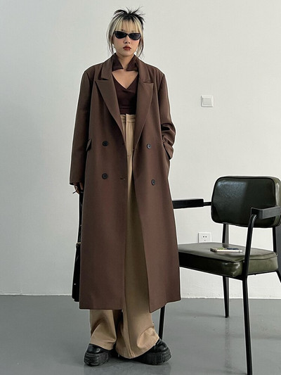 [EAM] Ženska zelena duga, velika, elegantna trenč nova vjetrovka s dugim rukavima na rever, široka moda proljeće jesen 2022. 1DF0078