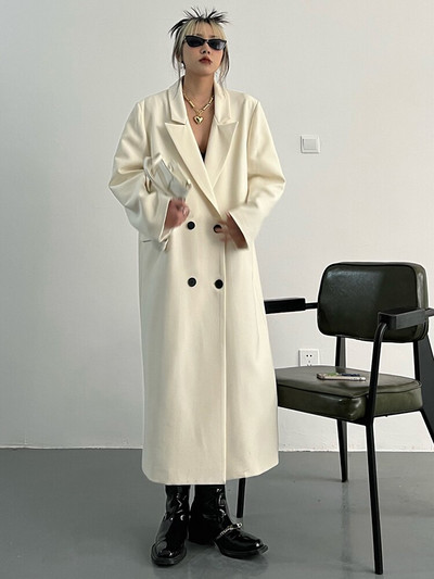 [EAM] Ženska zelena duga, velika, elegantna trenč nova vjetrovka s dugim rukavima na rever, široka moda proljeće jesen 2022. 1DF0078