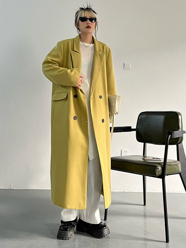 [EAM] Ženska zelena duga, velika, elegantna trenč nova vjetrovka s dugim rukavima na rever, široka moda proljeće jesen 2022. 1DF0078