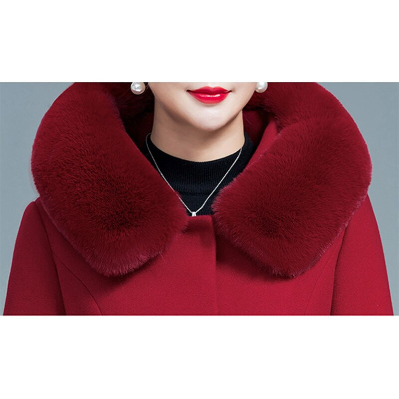 Pusmūža sieviešu vilnas mētelis rudens ziemas biezas kažokādas apkakle Vilnas mētelis sieviešu vidēja gara noble Keep Warm jaka Virsdrēbes L-5XL