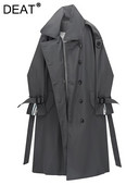 [DEAT] Γυναικεία ενδύματα μασίφ χιτώνα κομψό Νέο πέτο μακρυμάνικο χαλαρή εφαρμογή Windbreaker Fashion Tide Φθινόπωρο 2022 13DA3595