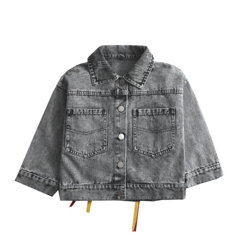 Meiteņu džinsu jaka Pušķi 4-13T Bērnu pavasara pusaudžu mode Eiropā un Amerikā Mētelis Mazu meiteņu dizains Topi Bērnu apģērbs