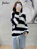 Jielur Ziemas trikotāžas džemperis Sieviešu korejiešu sloksnītis ar garām piedurknēm, sieviešu džemperis Vintage džemperi Sieviešu džemperis