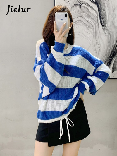 Jielur Ziemas trikotāžas džemperis Sieviešu korejiešu sloksnītis ar garām piedurknēm, sieviešu džemperis Vintage džemperi Sieviešu džemperis