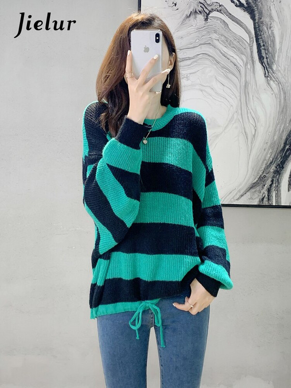 Jielur Ziemas trikotāžas džemperis Sieviešu korejiešu sloksnītis ar garām piedurknēm, sieviešu džemperis Vintage džemperi Sieviešu džemperis