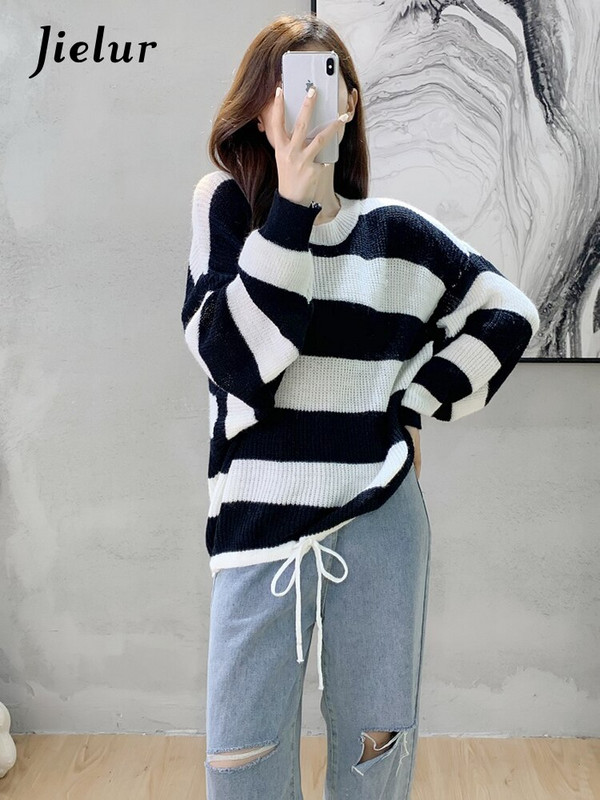 Jielur Ziemas trikotāžas džemperis Sieviešu korejiešu sloksnītis ar garām piedurknēm, sieviešu džemperis Vintage džemperi Sieviešu džemperis
