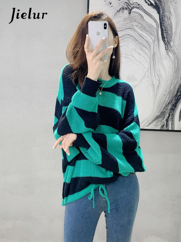 Jielur Ziemas trikotāžas džemperis Sieviešu korejiešu sloksnītis ar garām piedurknēm, sieviešu džemperis Vintage džemperi Sieviešu džemperis