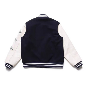 H Letter Baseball Varsity Jacket Men Oversize Women Coats Leather Sleeve Navy Blue Heart Flock Vintage Baggy Jaqueta Masculina