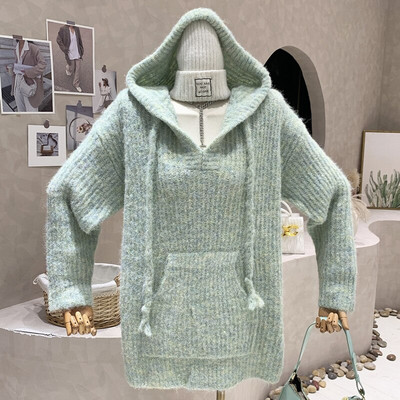 Sieviešu apģērbu jaunums 2022. gada rudens Ikdienas modes džemperis ar kapuci, brīvs vidēja garuma, daudzpusīgs Pulovera trikotāžas krekla augšdaļa