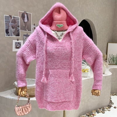 Sieviešu apģērbu jaunums 2022. gada rudens Ikdienas modes džemperis ar kapuci, brīvs vidēja garuma, daudzpusīgs Pulovera trikotāžas krekla augšdaļa