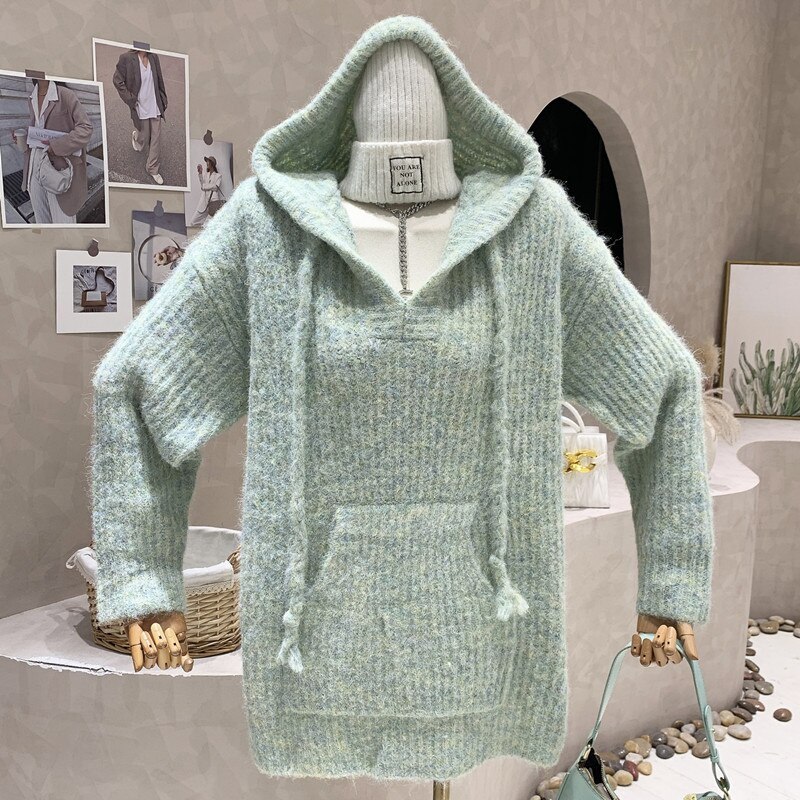 Sieviešu apģērbu jaunums 2022. gada rudens Ikdienas modes džemperis ar kapuci, brīvs vidēja garuma, daudzpusīgs Pulovera trikotāžas krekla augšdaļa