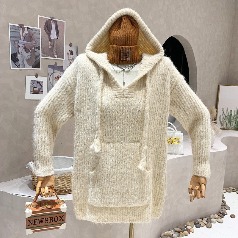 Sieviešu apģērbu jaunums 2022. gada rudens Ikdienas modes džemperis ar kapuci, brīvs vidēja garuma, daudzpusīgs Pulovera trikotāžas krekla augšdaļa