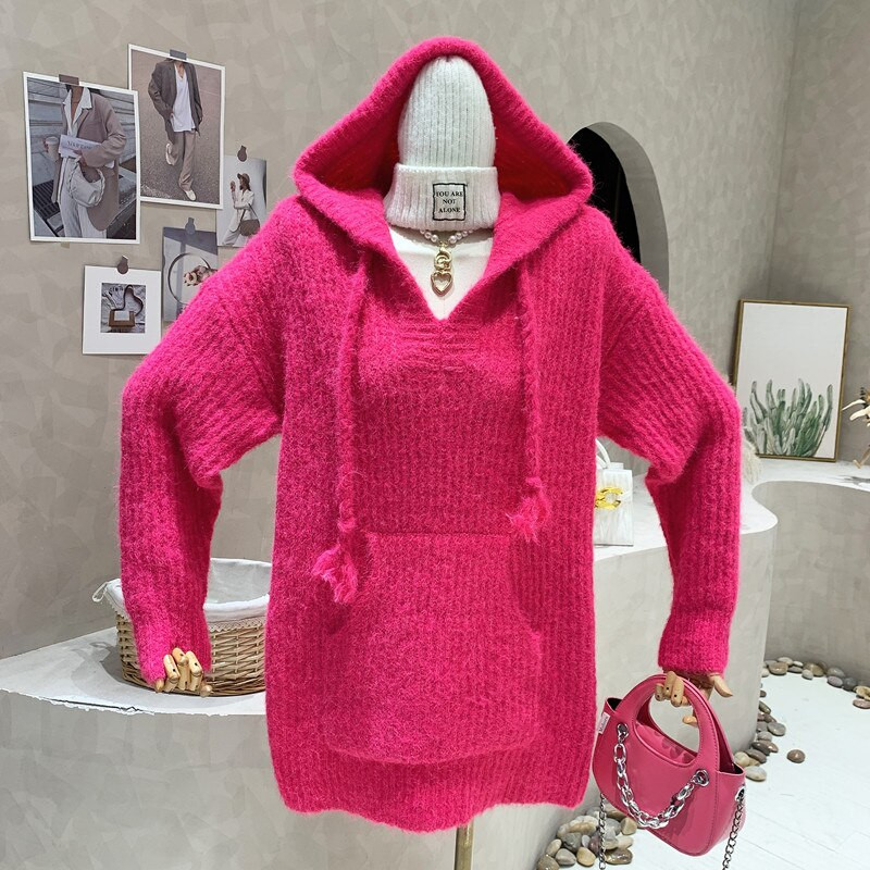 Sieviešu apģērbu jaunums 2022. gada rudens Ikdienas modes džemperis ar kapuci, brīvs vidēja garuma, daudzpusīgs Pulovera trikotāžas krekla augšdaļa