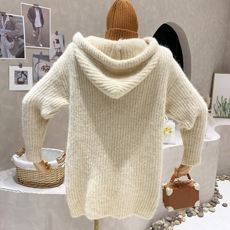 Sieviešu apģērbu jaunums 2022. gada rudens Ikdienas modes džemperis ar kapuci, brīvs vidēja garuma, daudzpusīgs Pulovera trikotāžas krekla augšdaļa